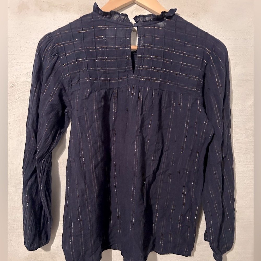 Anthropologie Navy Blue Pintuck Blouse - Picture 4 of 6